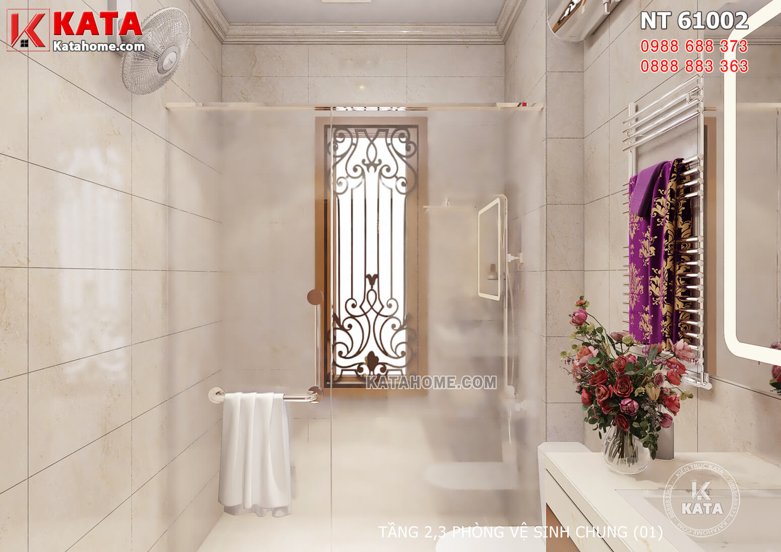 Hình ảnh: Khu vực phòng tắm được thiết kế có vách ngăn tránh bẩn cho không gian còn lại trong phòng vệ sinh