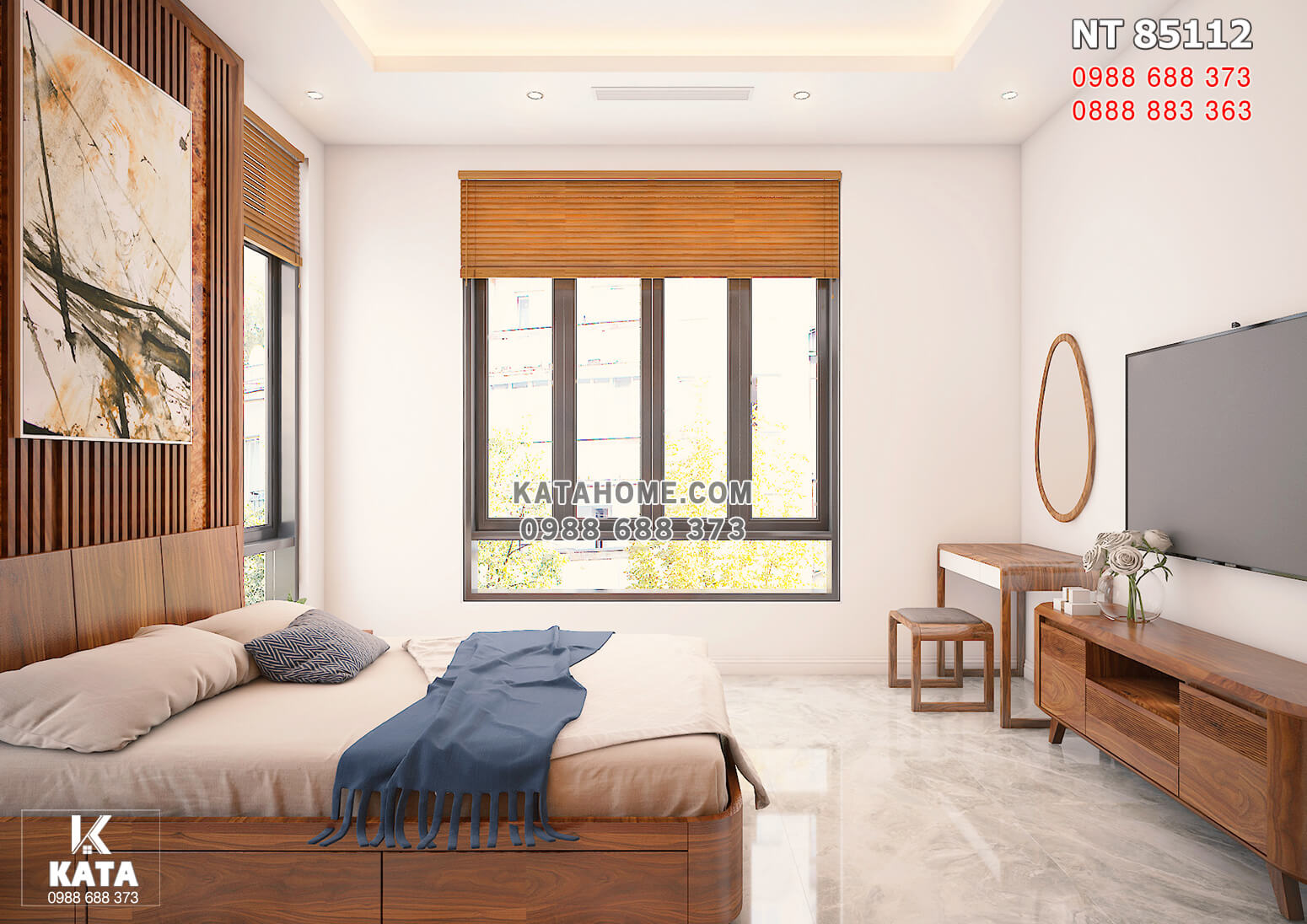 Hình ảnh: Không gian phòng ngủ ấm áp với nội thất gỗ óc chó