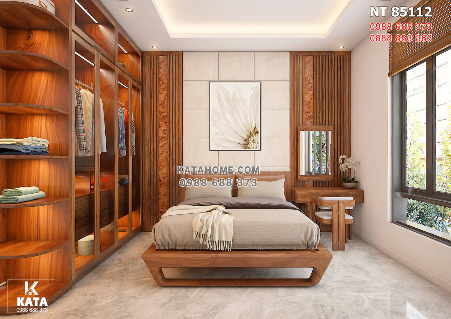 Hình ảnh: Không gian phòng ngủ hiện đại với nội thất gỗ óc chó