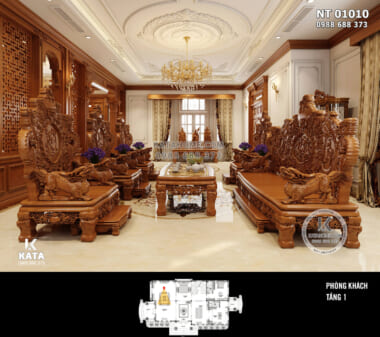 Hình ảnh: Phòng khách tân cổ điển với chất liệu gỗ làm chủ đạo - NT 01010