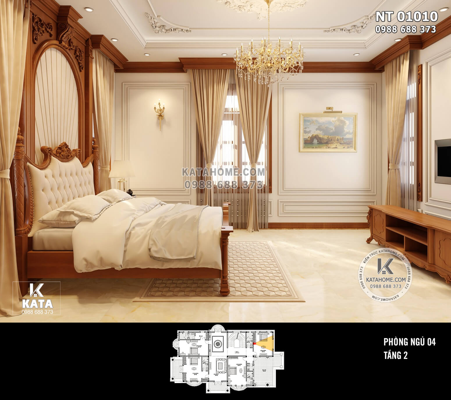 Hình ảnh: Thiết kế phòng ngủ nội thất gỗ tân cổ điển - NT 01010