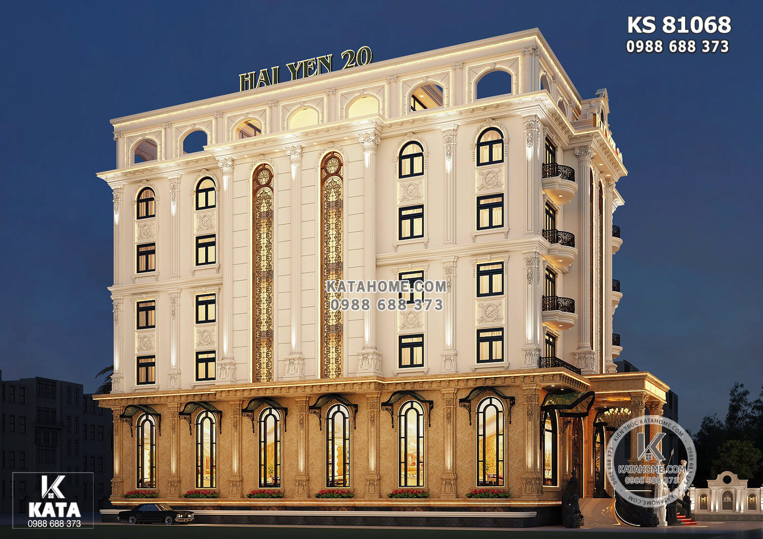 Thiết kế khách sạn 6 tầng 600m2 sàn đẹp, đẳng cấp - KS 81068
