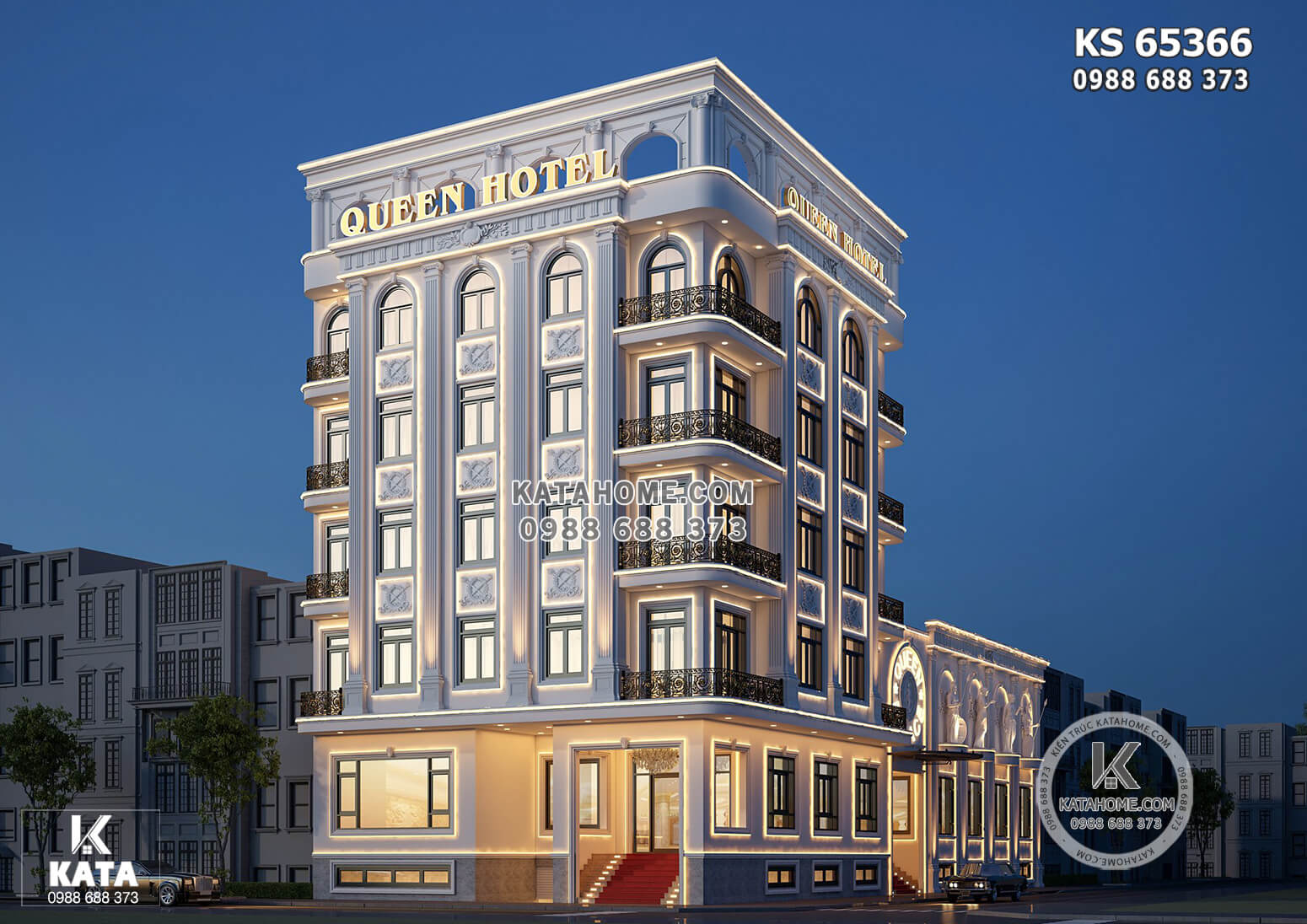 Phối cảnh 3D ngoại thất sang trọng, đẳng cấp của mẫu thiết kế tổ hợp khách sạn