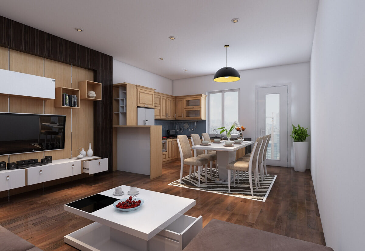 Hình ảnh: Thiết kế phòng khách liền bếp chung cư là gì?