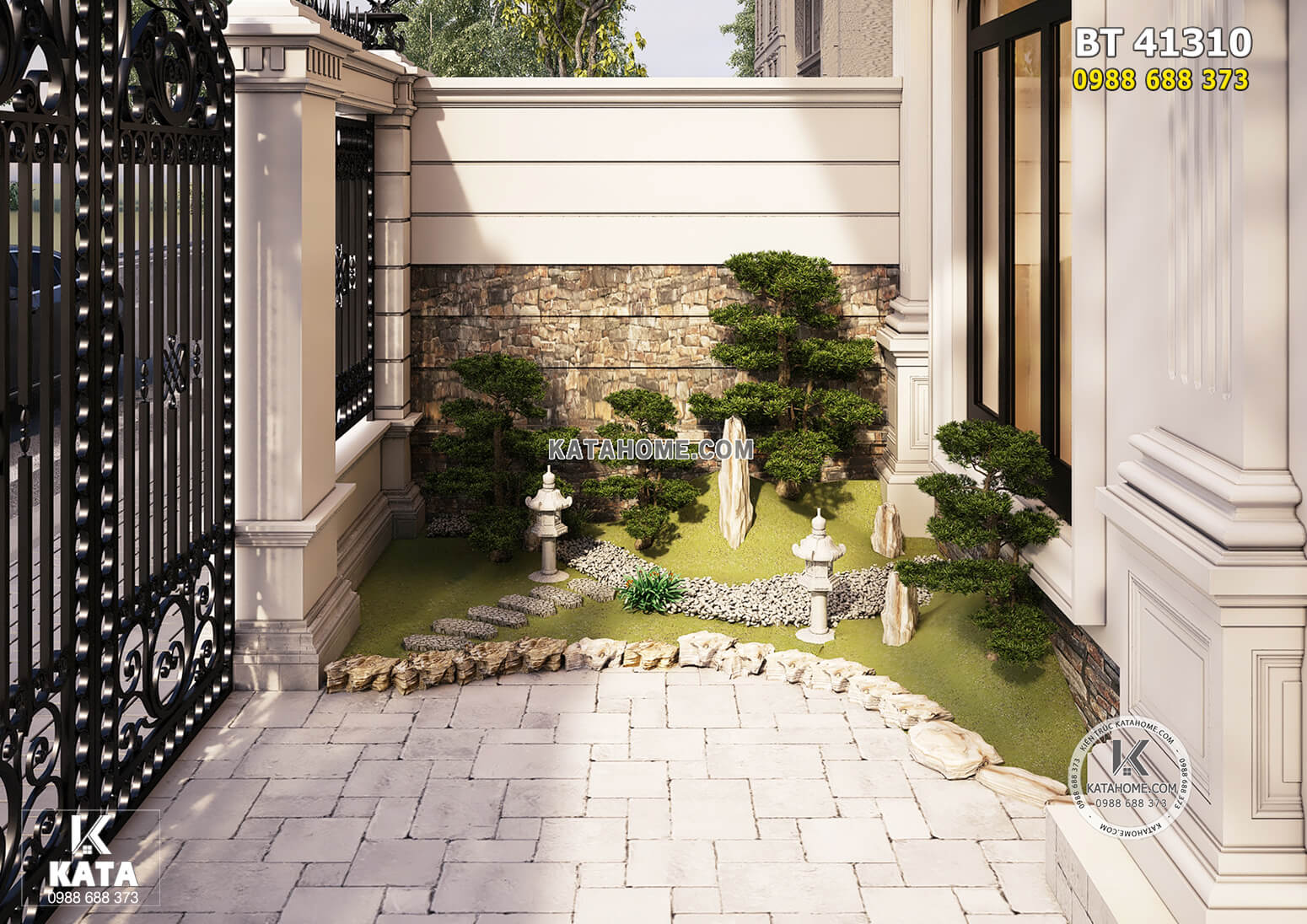 Thiết kế không gian sân vườn tiểu cảnh cho mẫu nhà phố tân cổ điển