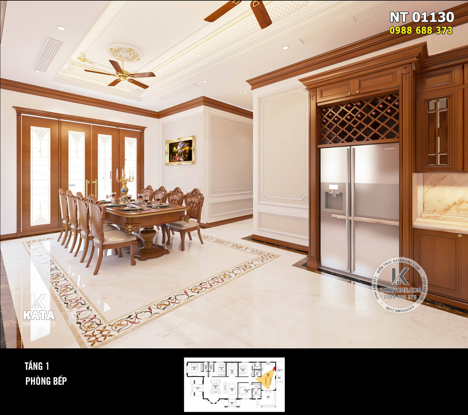 Thiết kế nội thất tân cổ điển gỗ kết hợp thạch cao sang trọng, trẻ trung - Mã số: KATA 01130