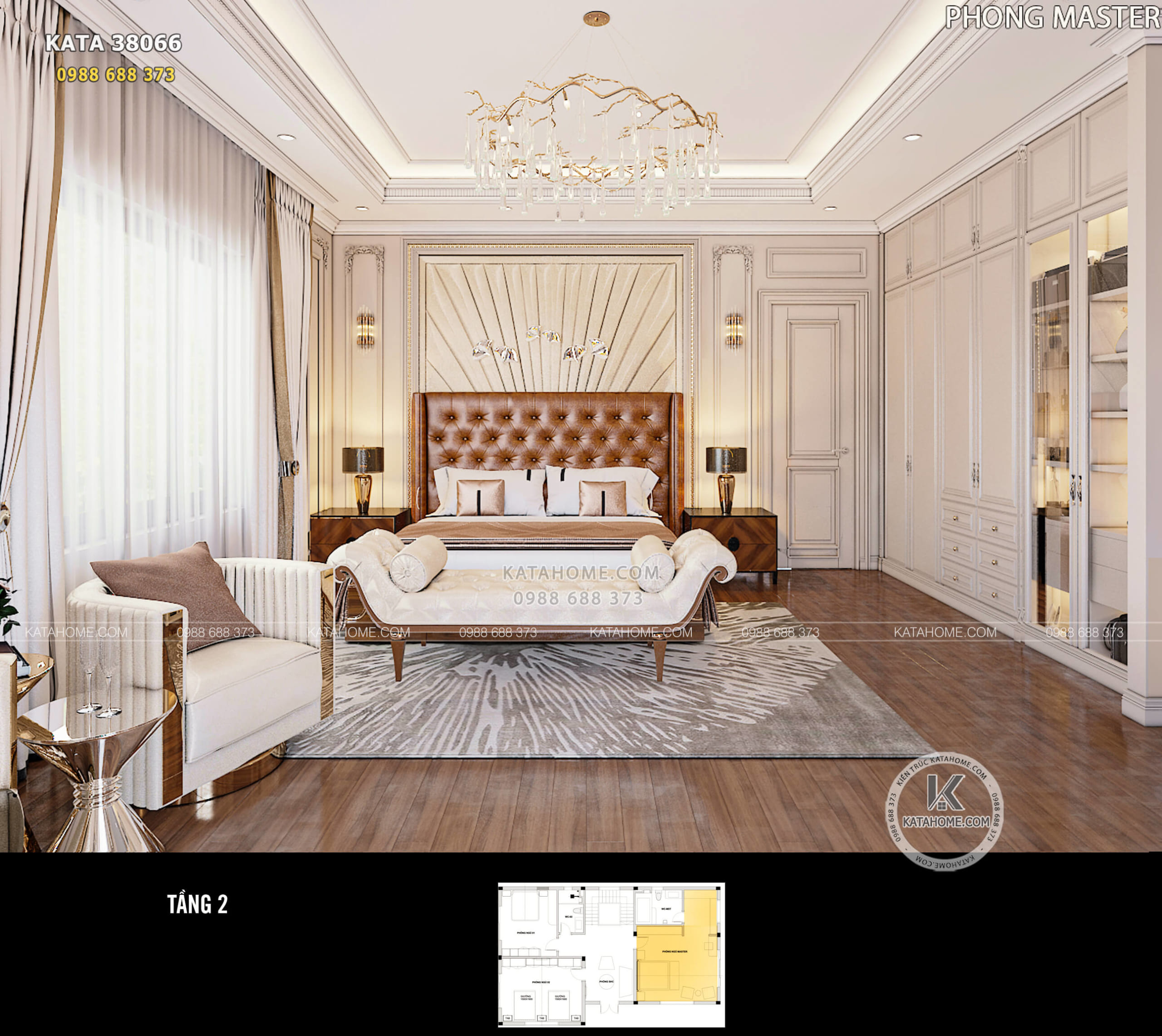 Thiết kế nội thất phòng ngủ master theo phong cách kiến trúc tân cổ điển