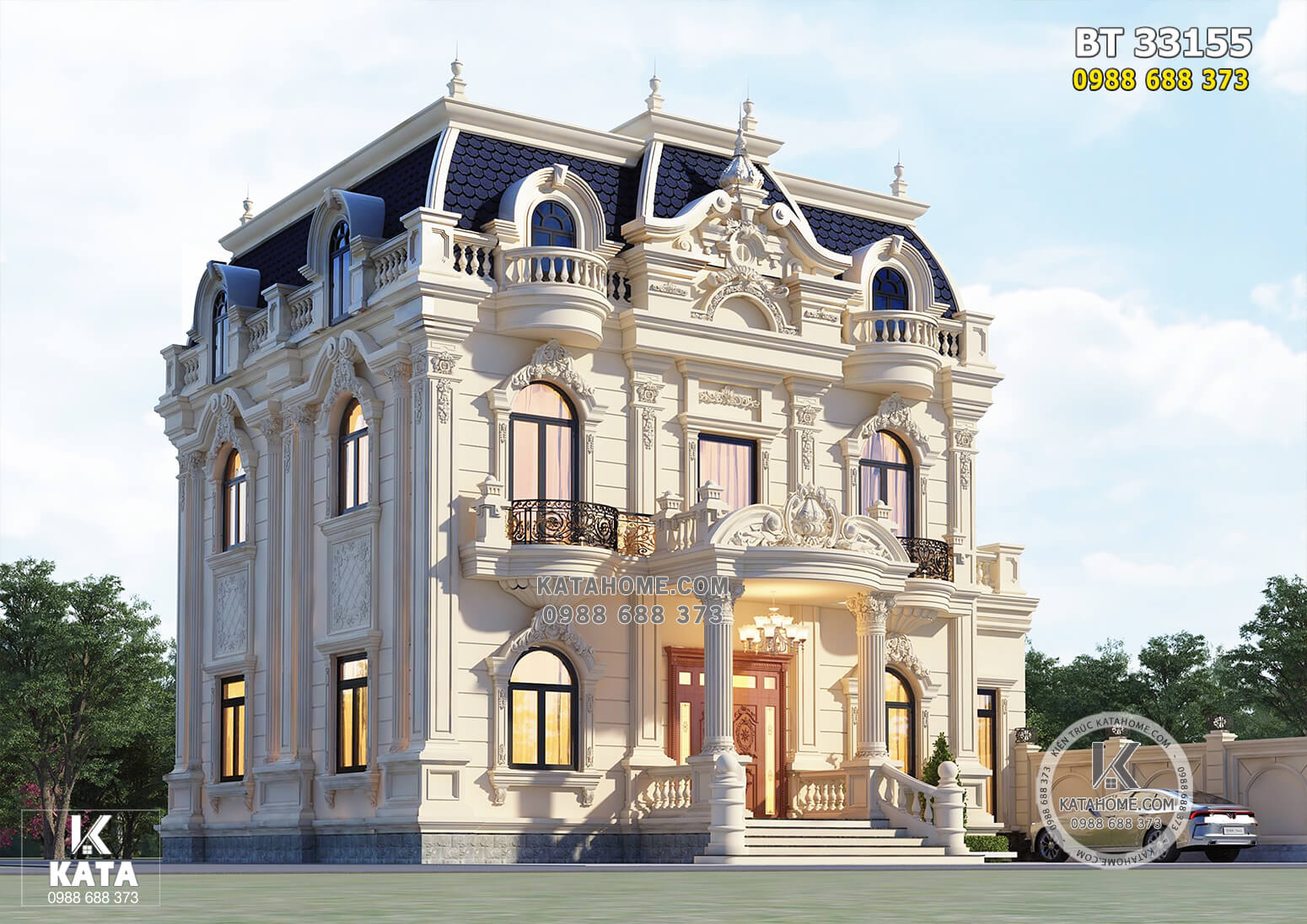 Phối cảnh 3D ngoại thất mẫu thiết kế biệt thự tân cổ điển đẹp