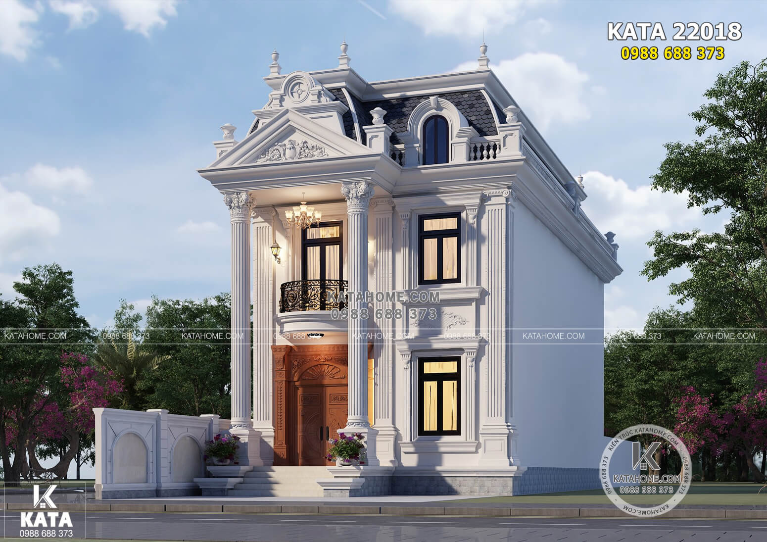 Phối cảnh 3D ngoại thất mẫu thiết kế nhà biệt thự tân cổ đẹp
