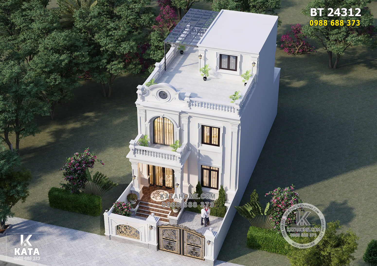 Góc view toàn cảnh mẫu nhà 2 tầng tân cổ điển khi nhìn từ trên cao xuống