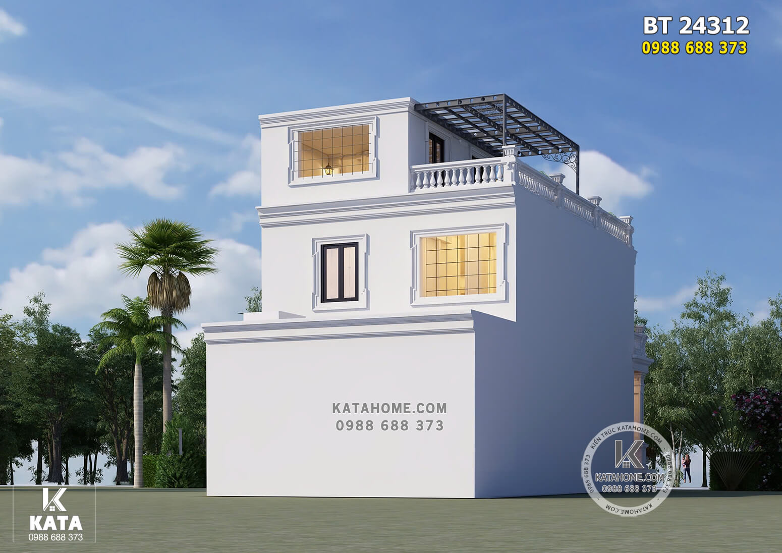 View phía sau đẹp của mẫu thiết kế biệt thự 2 tầng mặt tiền 8m